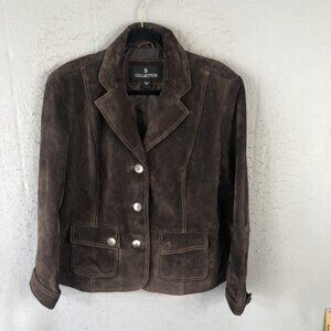 B Collection Jacket Womens XL Brown Suede Leather Blazer Button Pockets Lined XL